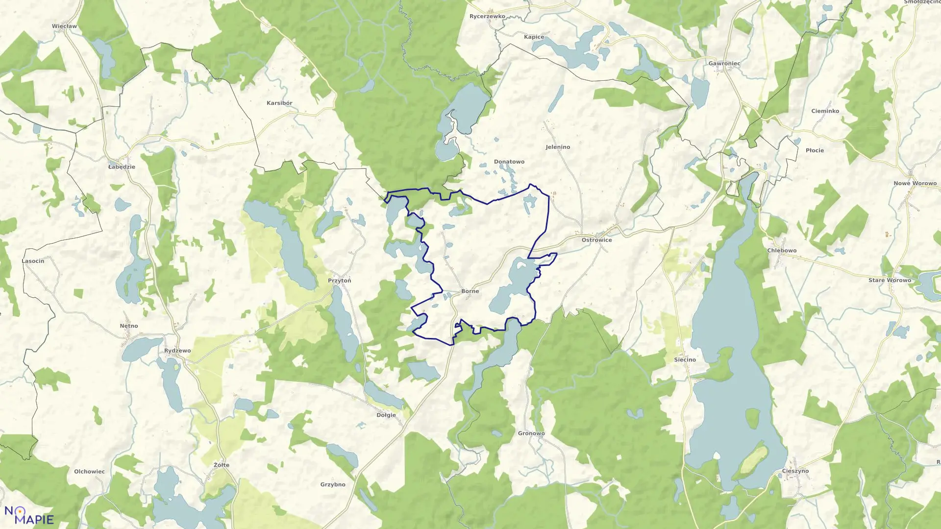 Mapa obrębu Borne w gminie Drawsko Pomorskie