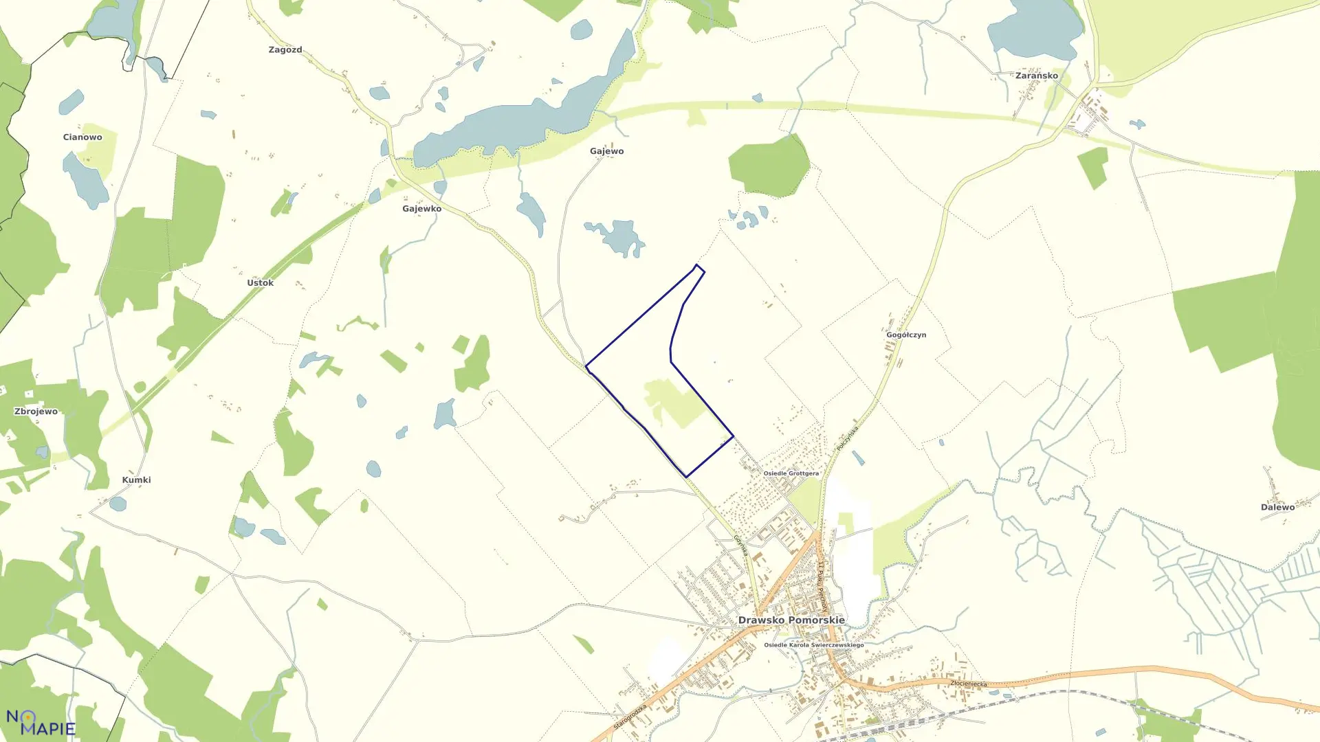 Mapa obrębu Drawsko Pom.-1 w gminie Drawsko Pomorskie