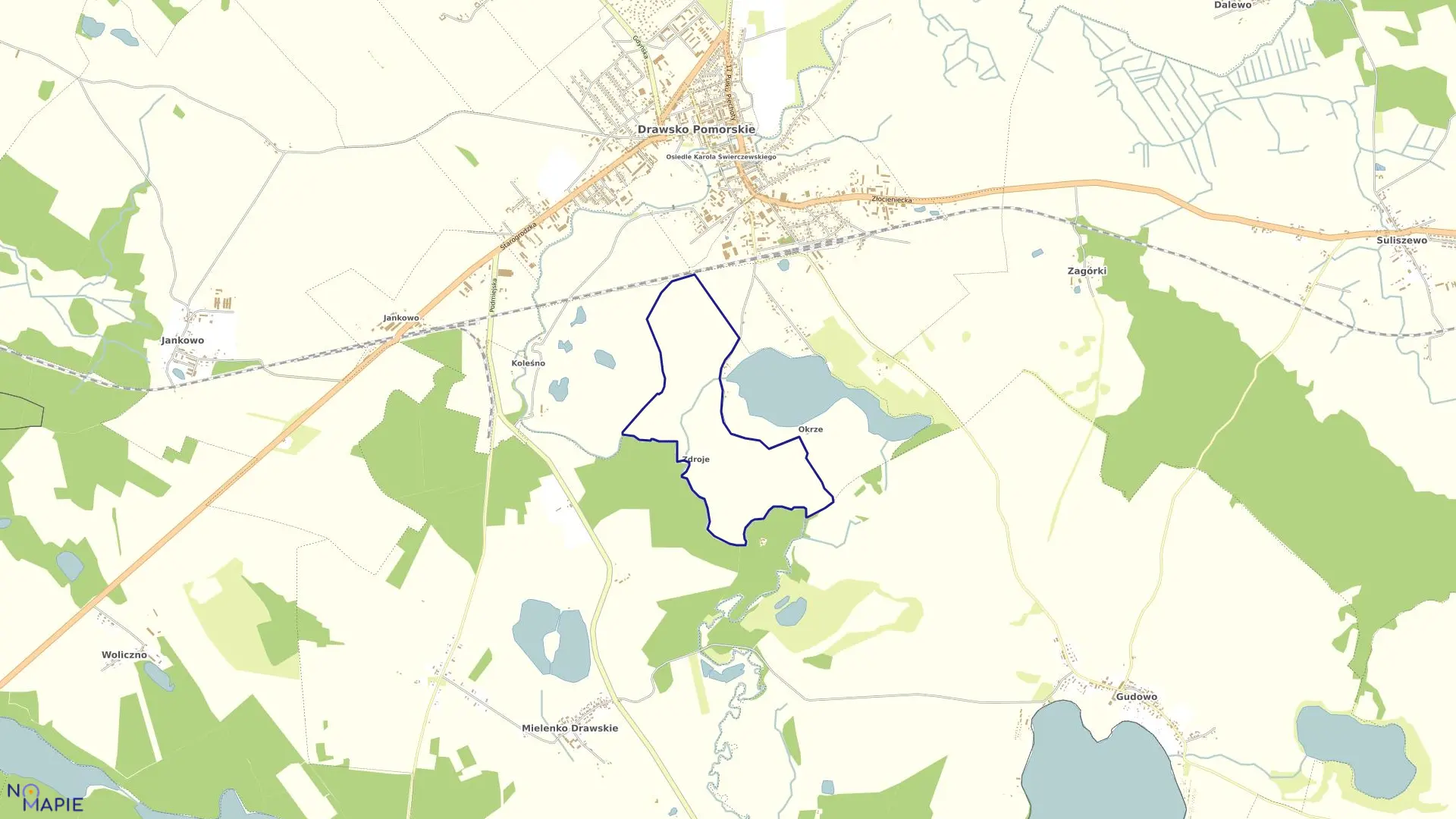 Mapa obrębu Drawsko Pom.-16 w gminie Drawsko Pomorskie