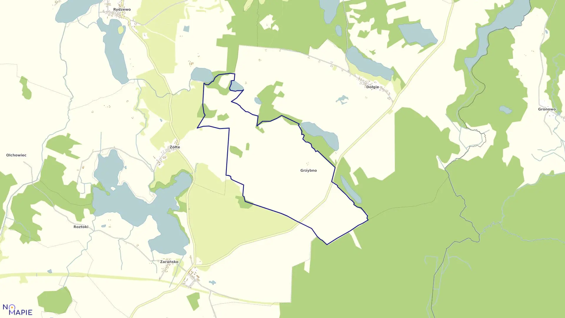 Mapa obrębu Grzybno w gminie Drawsko Pomorskie