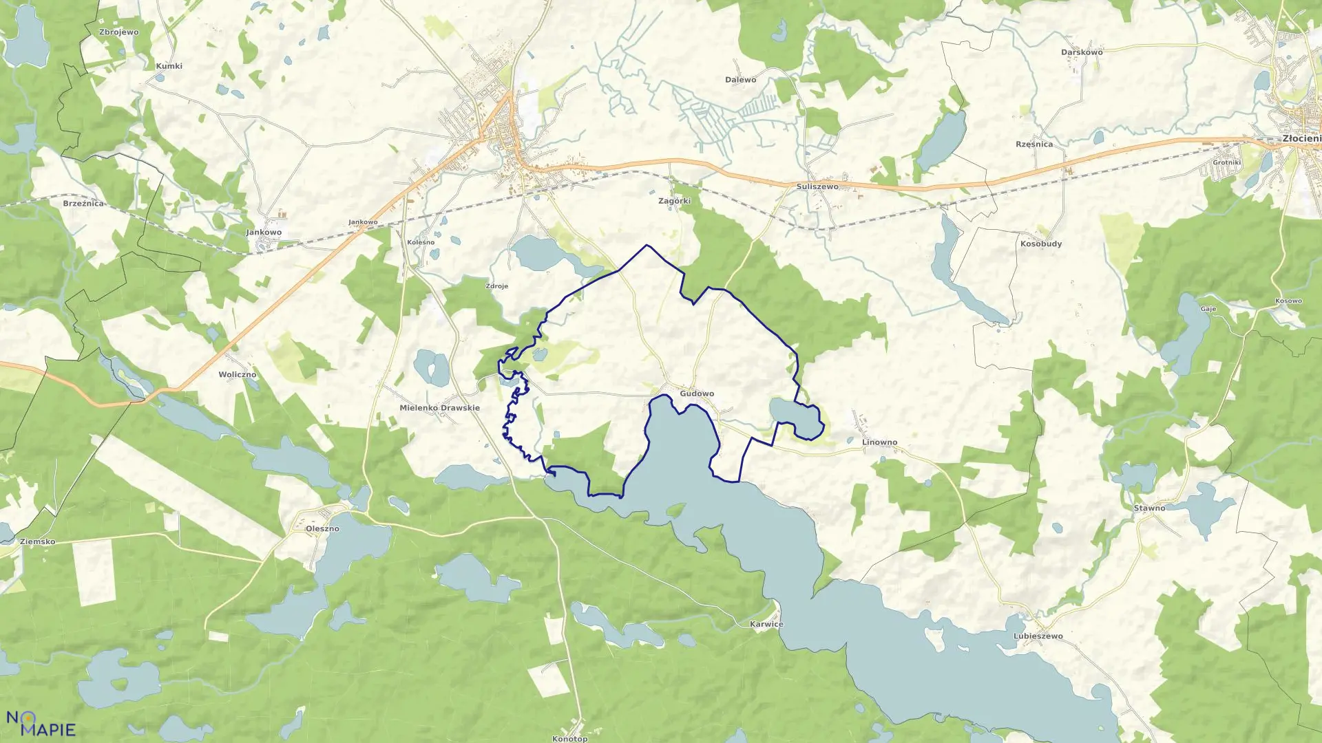 Mapa obrębu Gudowo w gminie Drawsko Pomorskie