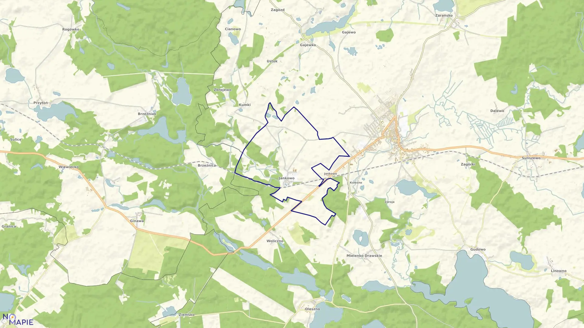 Mapa obrębu Jankowo w gminie Drawsko Pomorskie