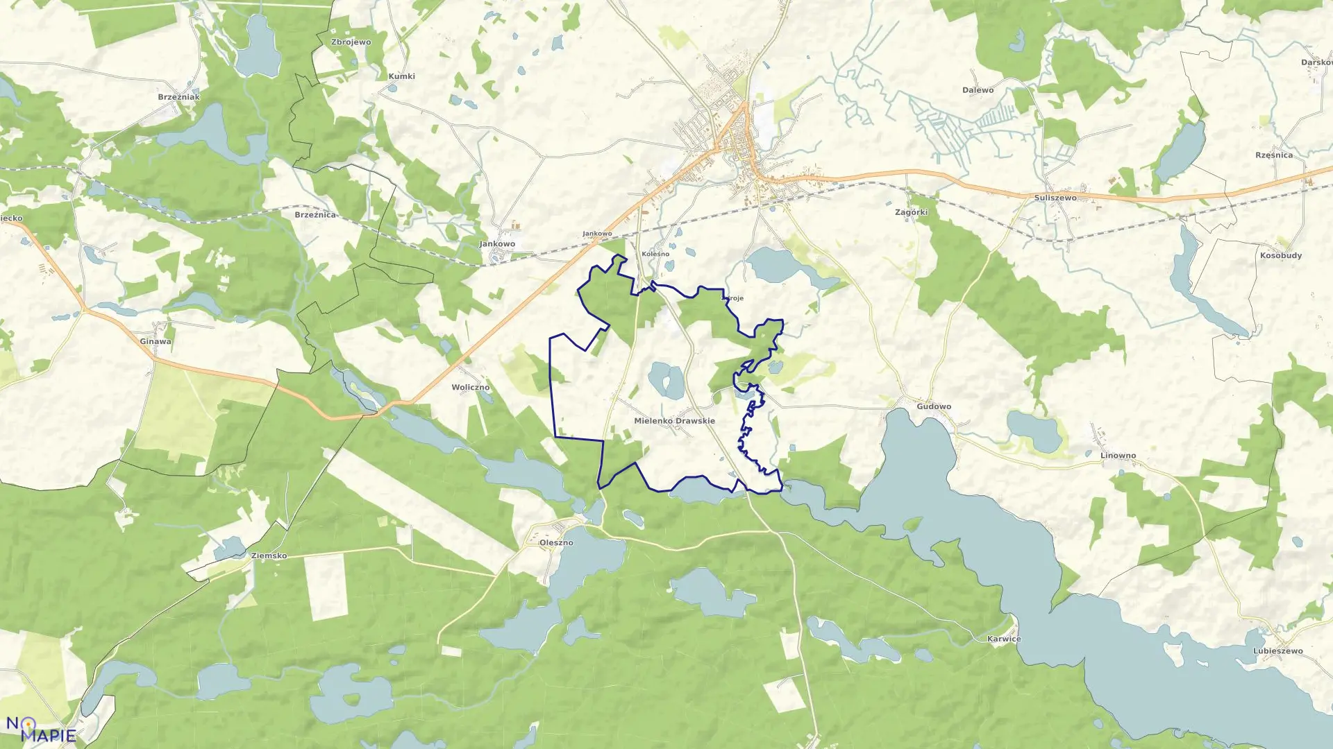 Mapa obrębu Mielenko Dr. w gminie Drawsko Pomorskie