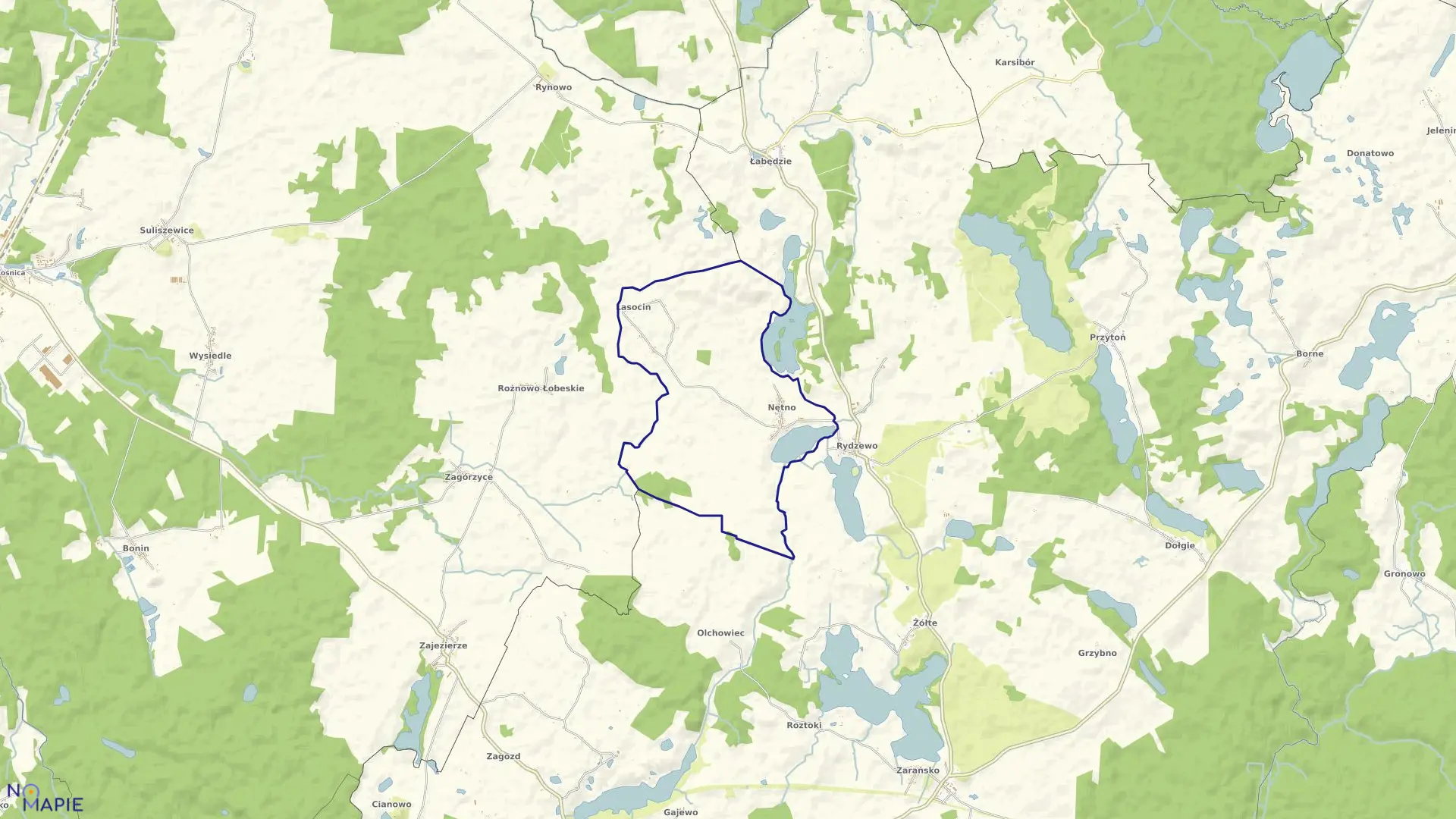 Mapa obrębu Nętno w gminie Drawsko Pomorskie