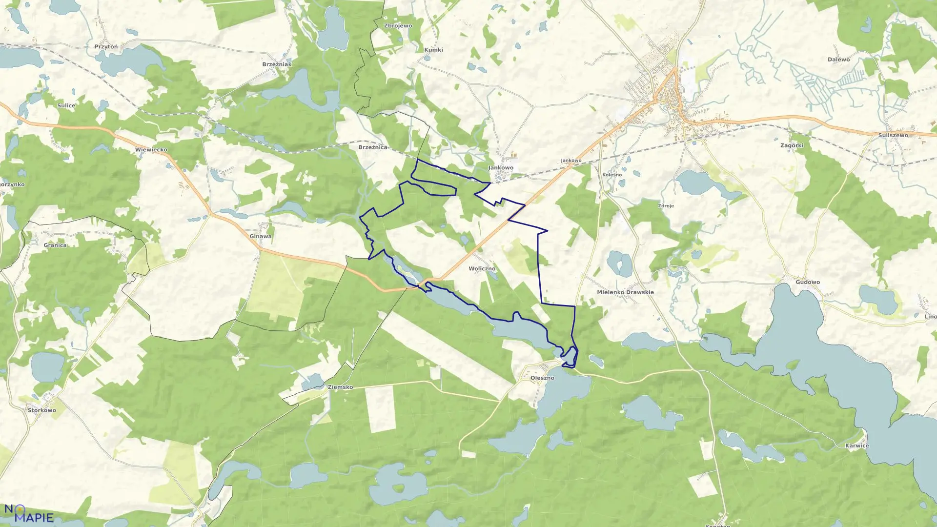 Mapa obrębu Woliczno w gminie Drawsko Pomorskie