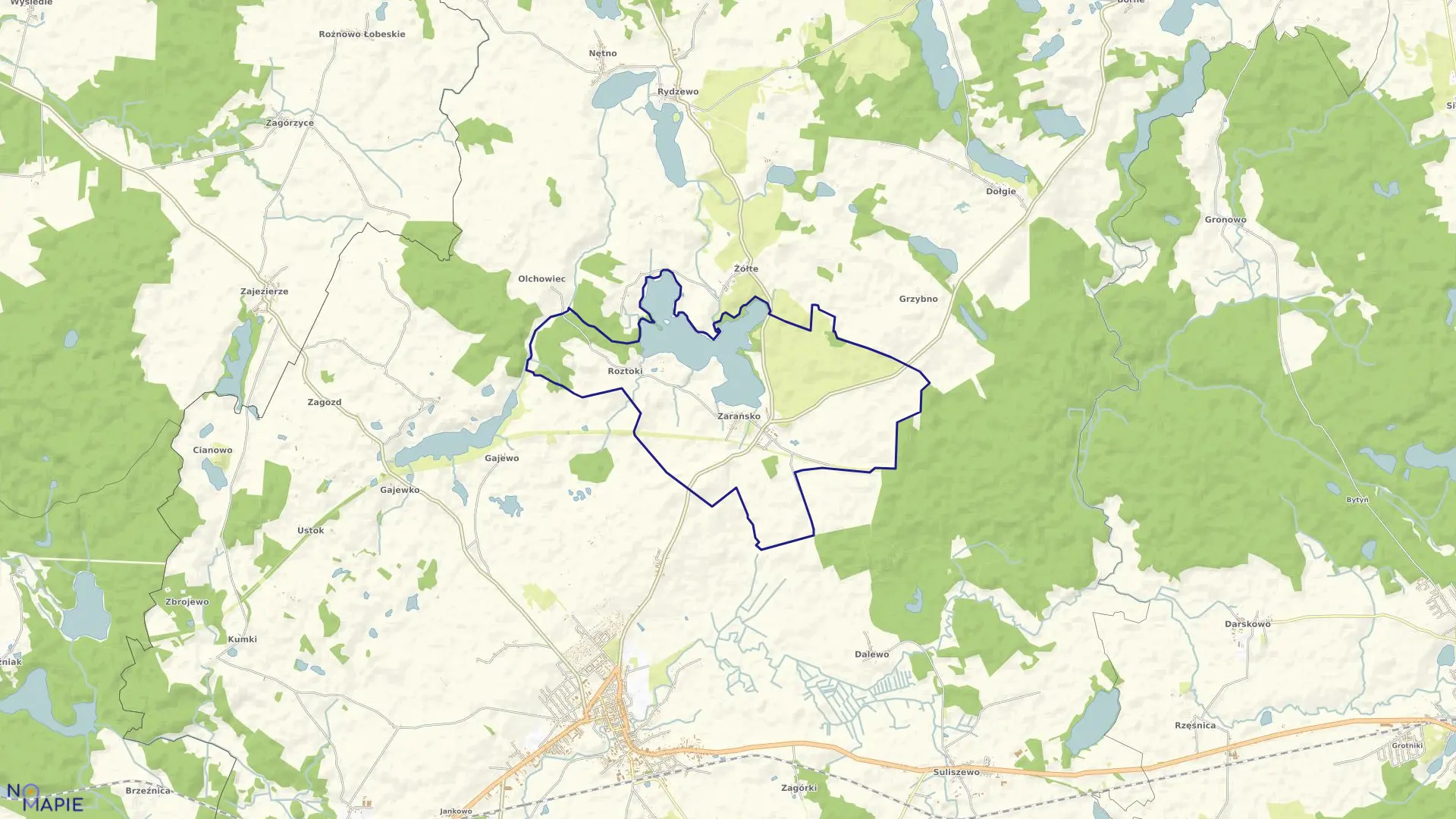 Mapa obrębu Zarańsko w gminie Drawsko Pomorskie