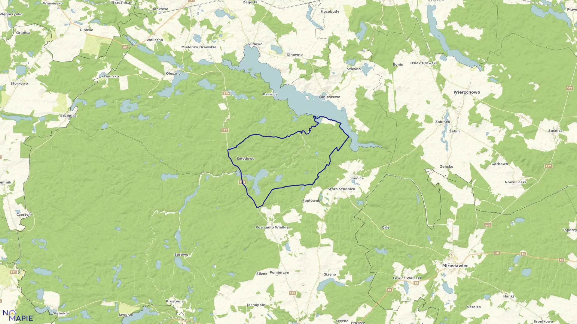 Mapa obrębu Żołędowo w gminie Drawsko Pomorskie