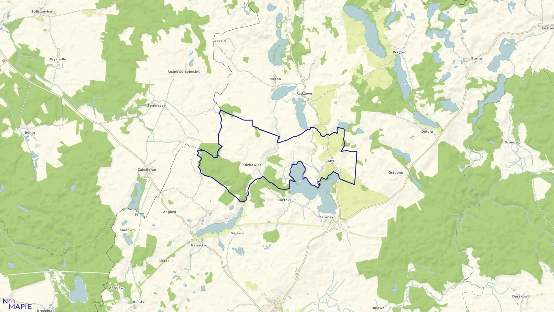 Mapa obrębu Żółte w gminie Drawsko Pomorskie